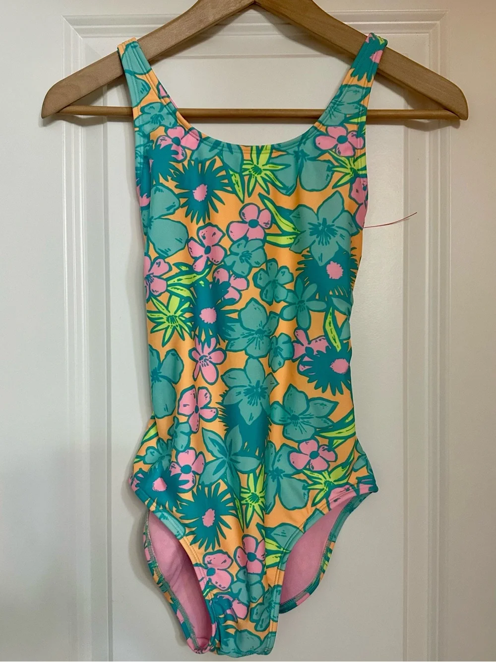 Cat & Jack Girls Floral One-Piece Swimsuit - Teal, Orange & Pink